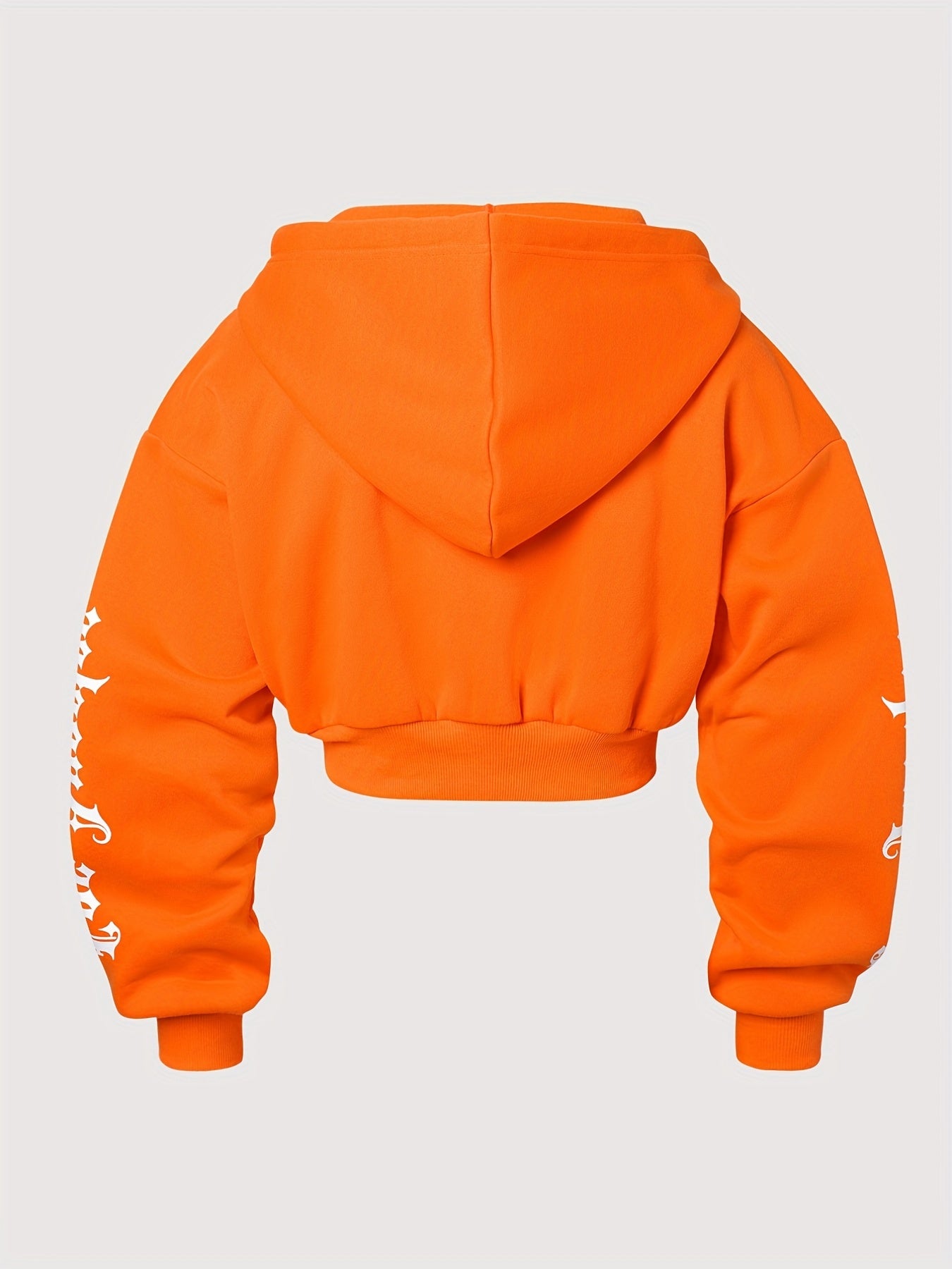 Women's Bright Orange Hooded Zip-Up Jacket with "SOMETHING for JUDY" Back Print - YOUNG Style Mid-Stretch Machine-Washable Spring/Fall Outerwear