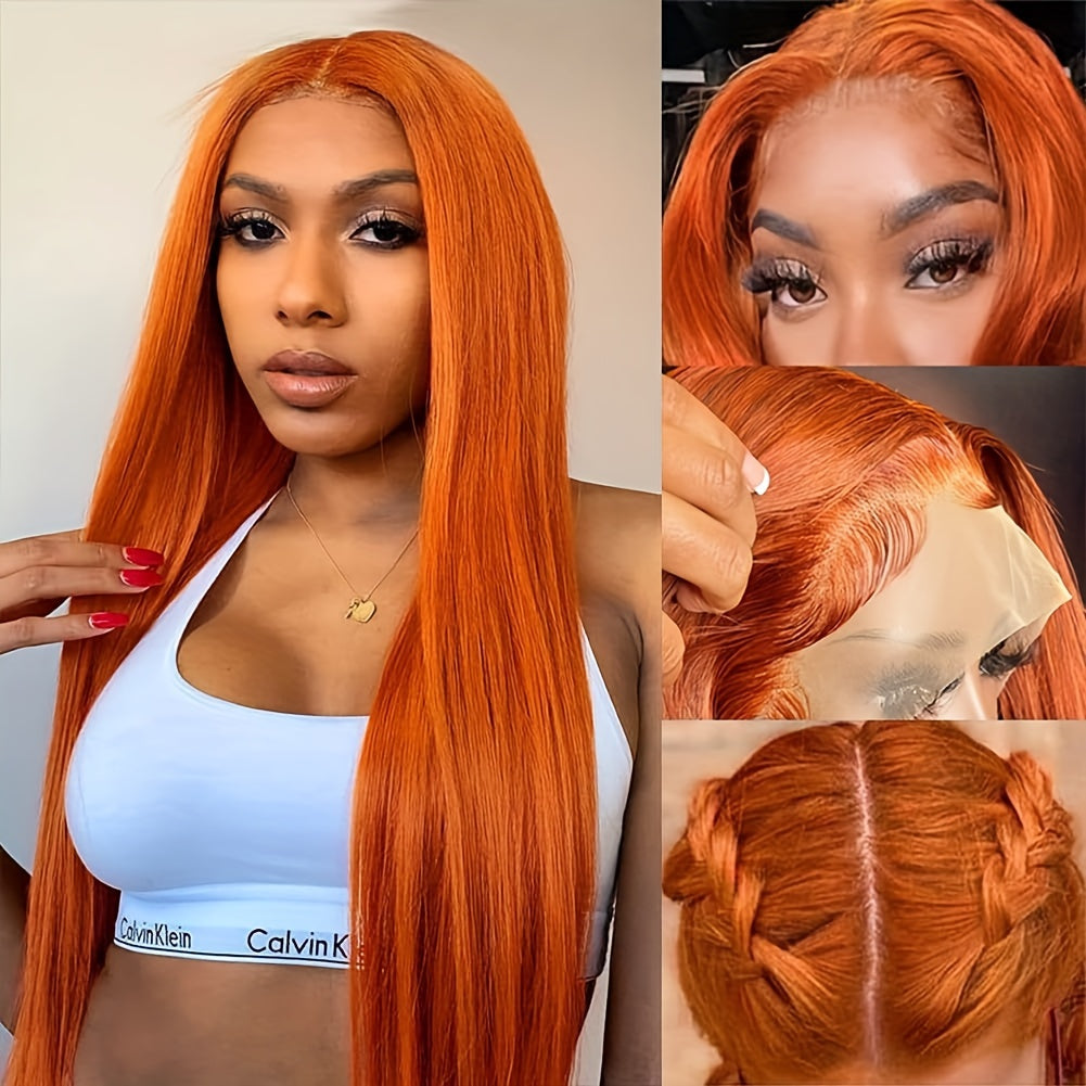 Ginger Orange Straight Wig Human Hair 13x4 Lace Front Wigs Human Hair 350# Color 180% Density HD Lace Front Wigs Straight Lace Front Wigs For Women Pre Plucked With Baby Hair