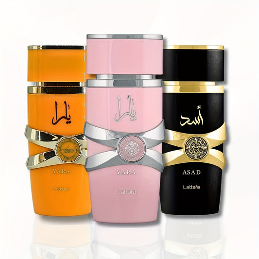 Eau De Parfum Gift (Yarafor Women, Yara Tous For Women Or Asad For Men) 3.4 0unce/3.38 Oz Each