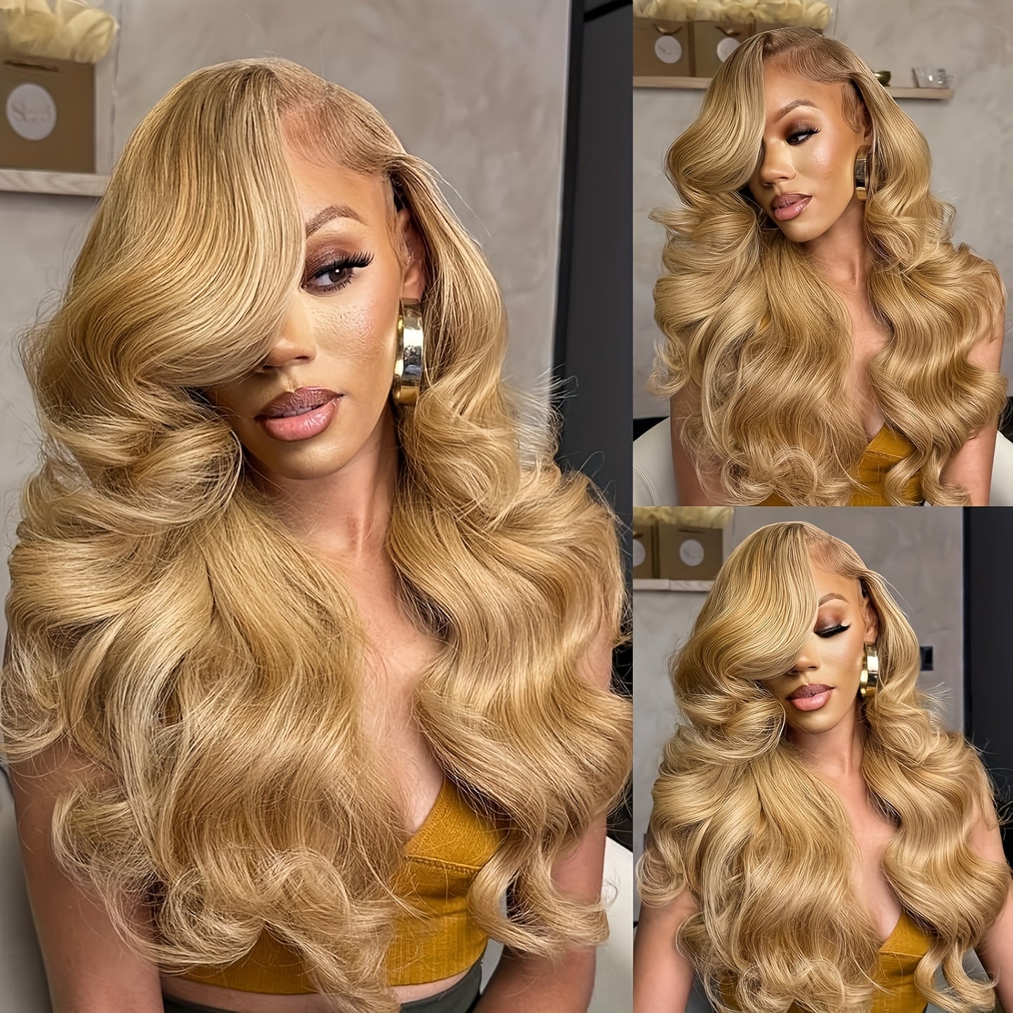 Hot Selling New Styles13x6 Ombre Honey Blonde Lace Front Wigs Human Hair, 27# Frontal Wigs Pre Plucked Bleached Knots Transparent Lace Front Wig Human Hair For Black Women Glueless Human Hair Wig