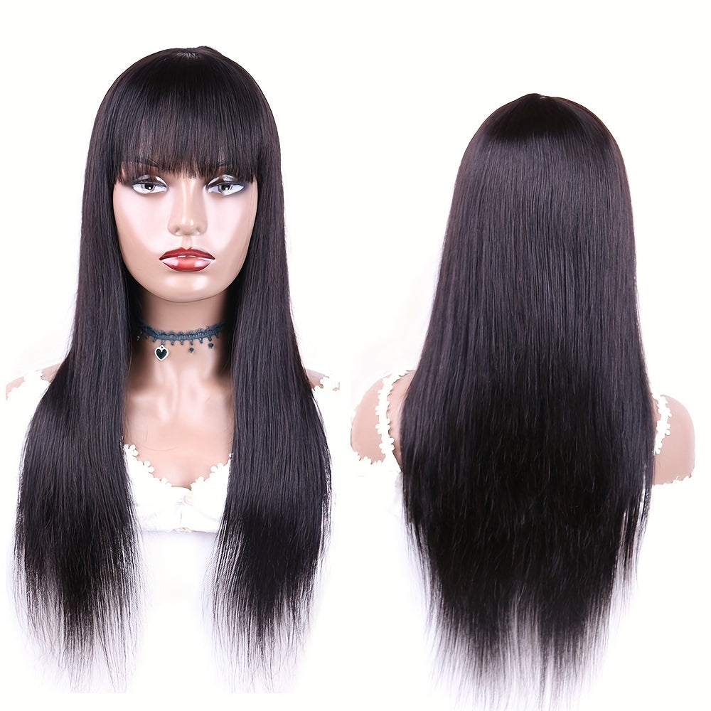 Straight Human Hair Wigs With Bangs None Lace Front Wigs 180% Density Brazilian Virgin Human Hair Glueless Machine Made Wigs For Black Women Natural Color