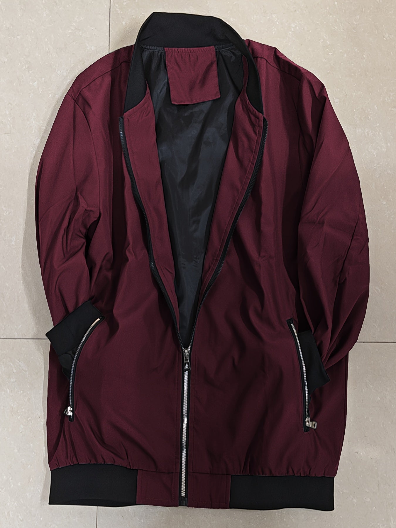 Windproof Slim Fit Long-sleeved Jacket - Casual Stand Collar Zippered Top - Suitable For Spring And Autumn