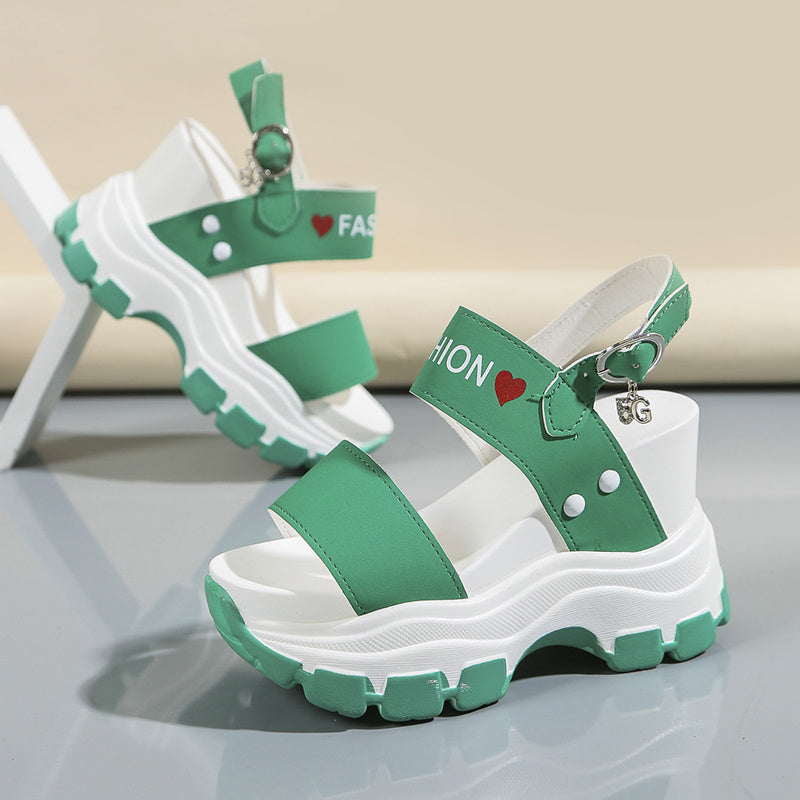 Casual Elegance Open-Toe Wedge Sandals, Solid Color with Strappy Back & Metal Buckle, Comfortable Platform Heel Fashion Footwear for Women