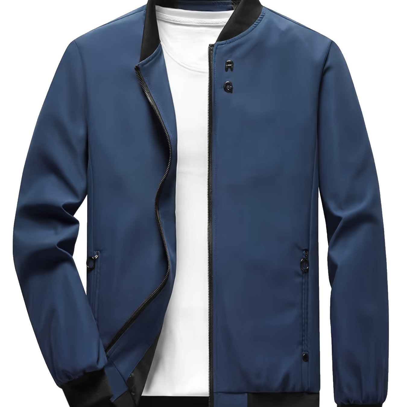 Windproof Slim Fit Long-sleeved Jacket - Casual Stand Collar Zippered Top - Suitable For Spring And Autumn
