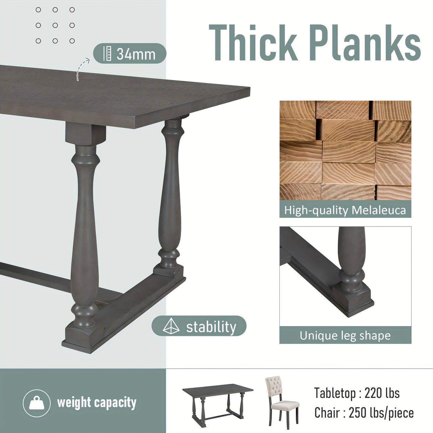 TREXM 6-Piece Dining Table And Chair Set With Special-shaped Legs And Foam-covered Seat Backs&Cushions For Dining Room (Gary)