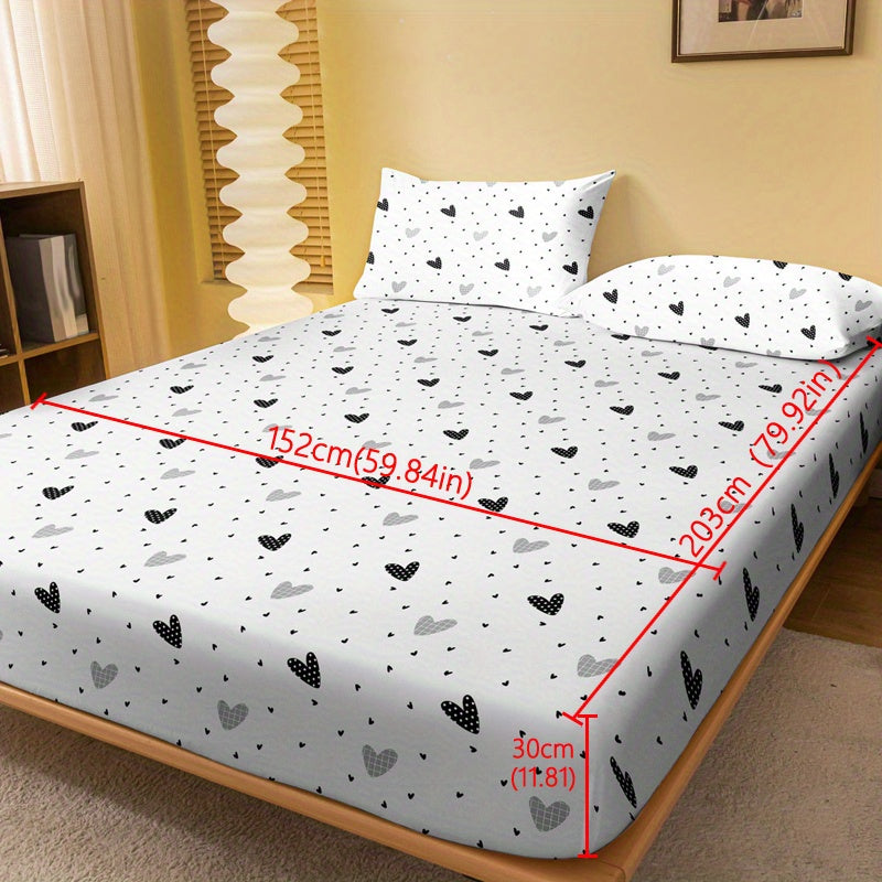 1pc Brushed Fitted Sheet, Soft Comfortable Heart Print Bedding Fitted Sheet, For Bedroom, Guest Room, With Deep Pocket, Fitted Bed Sheet Only, Without Pillowcase