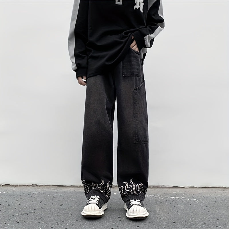 Y2k Baggy Jeans For Men, Hip Hop Grunge Demin Pants Wide Leg Loose Joggers Star Graphic Jeans