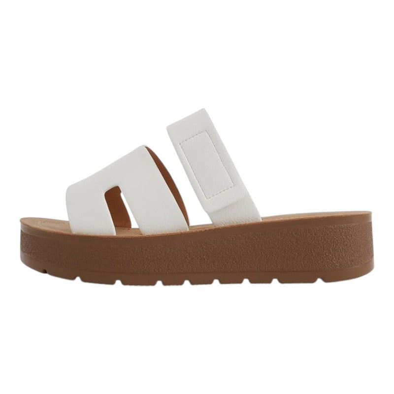 Women Open Round Toe Double Strap Slide On Sandal