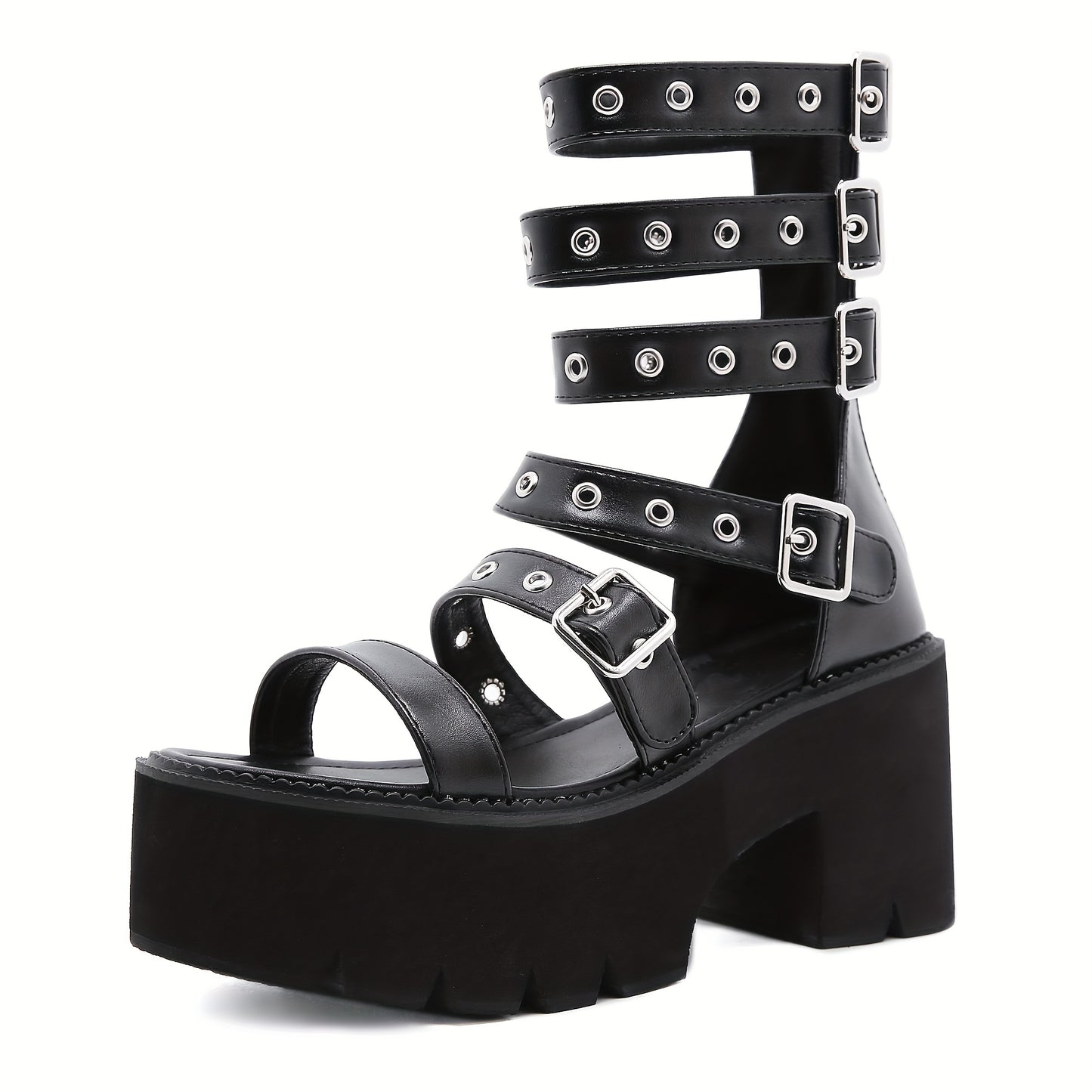 Women's Chunky Heeled Sandals, Punk Style Buckle Straps Platform Shoes, Stylish Going Out Sandals