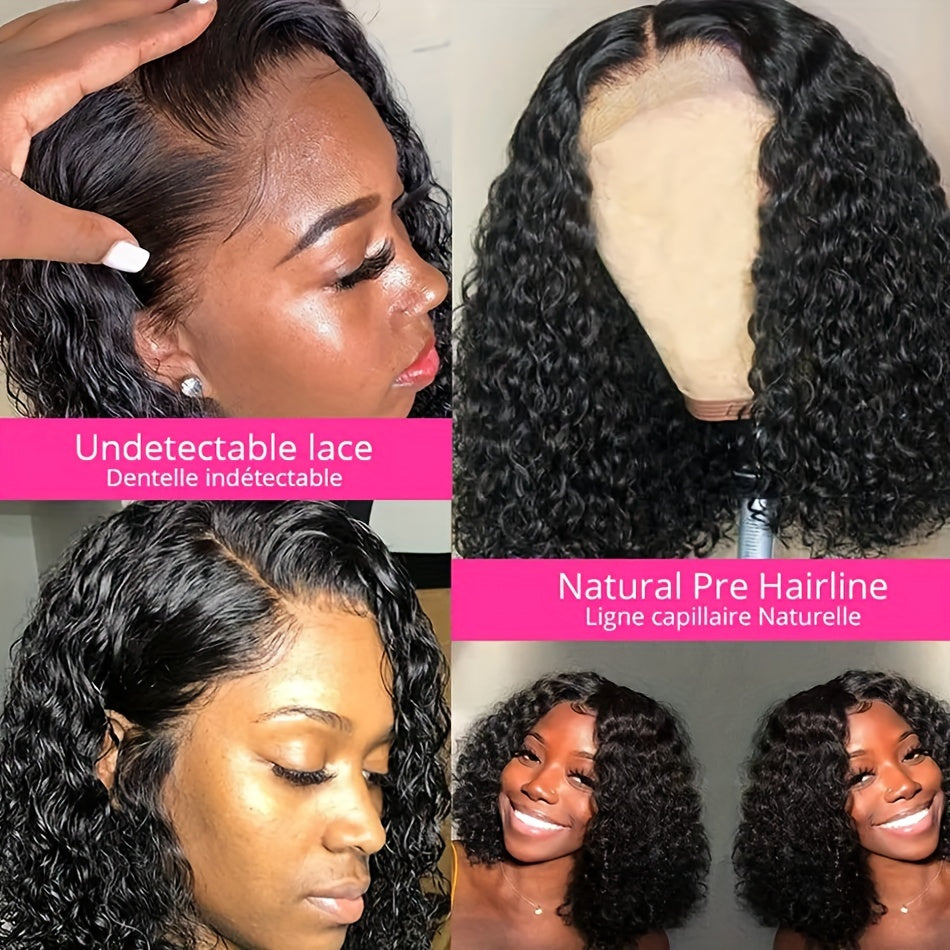 13x4 Deep Wave Curly Bob Wig Human Hair Lace Frontal Wigs 150 Density Glueless Wigs Water Wave Wig 10-16inch