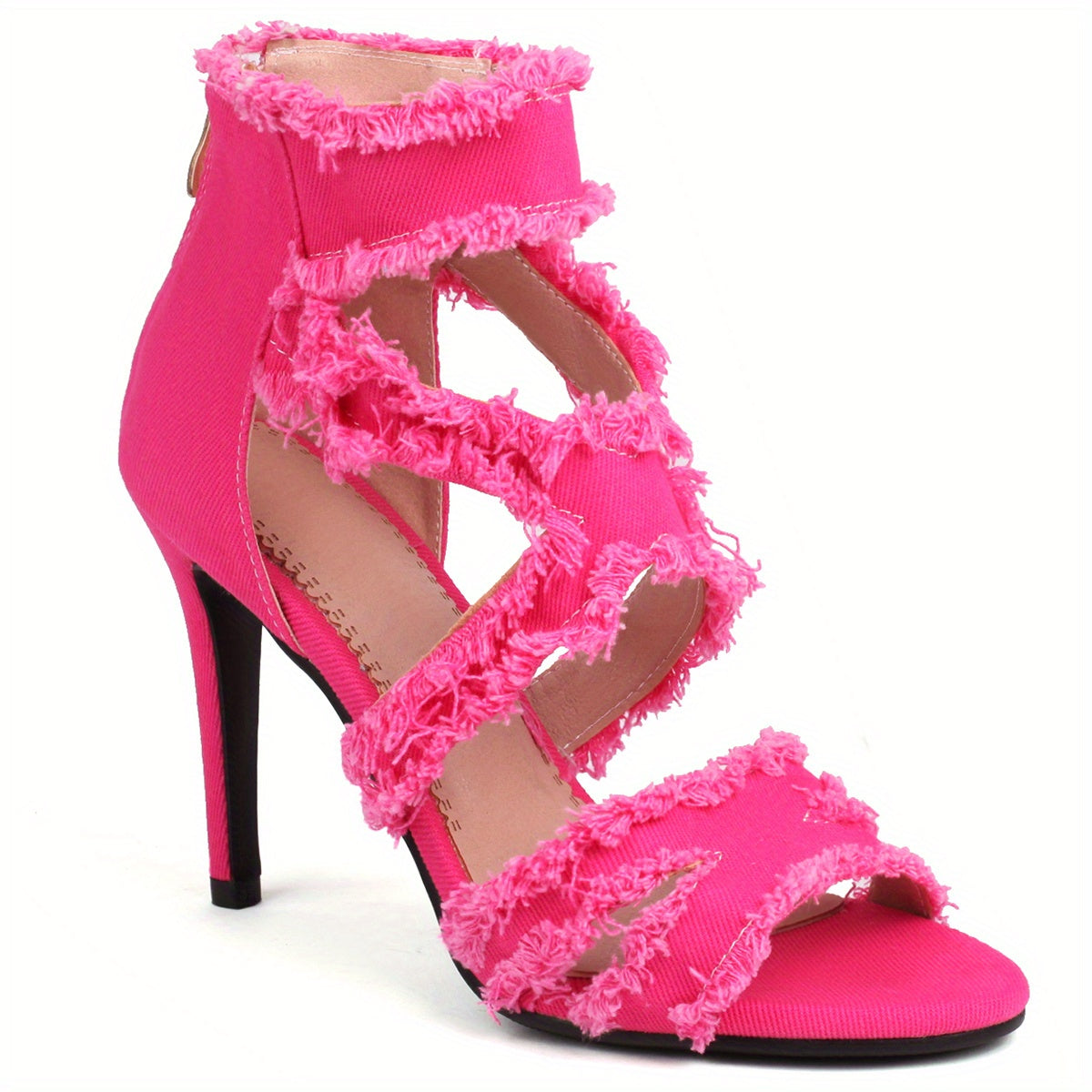 Women's Denim Cut-out High Heels, Peep Toe Back Zipper Stiletto Heels, Fashion Party Sandals