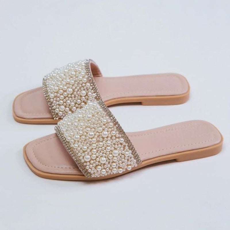Women Flat Embellished Band Peep Toe sandal
