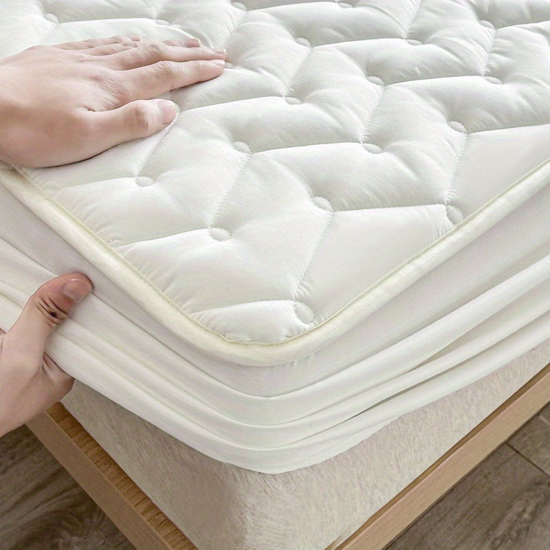 1pc Waterproof Fitted Sheet, Soft Comfortable Polyester Bedding Fitted Sheet, For Bedroom, Guest Room, With Deep Pocket, Fitted Bed Sheet Only