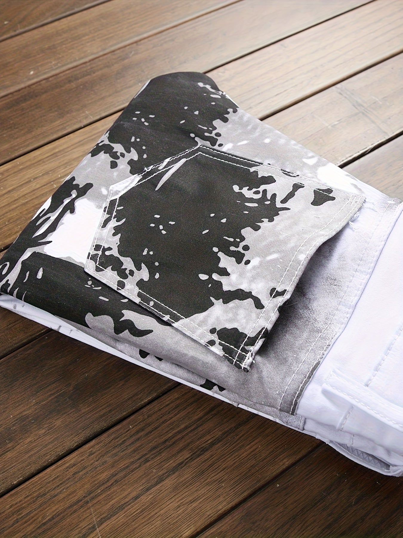 Slim Fit Creative Pattern Print Denim Jeans for Men, Stylish Leisure Pants for All Seasons