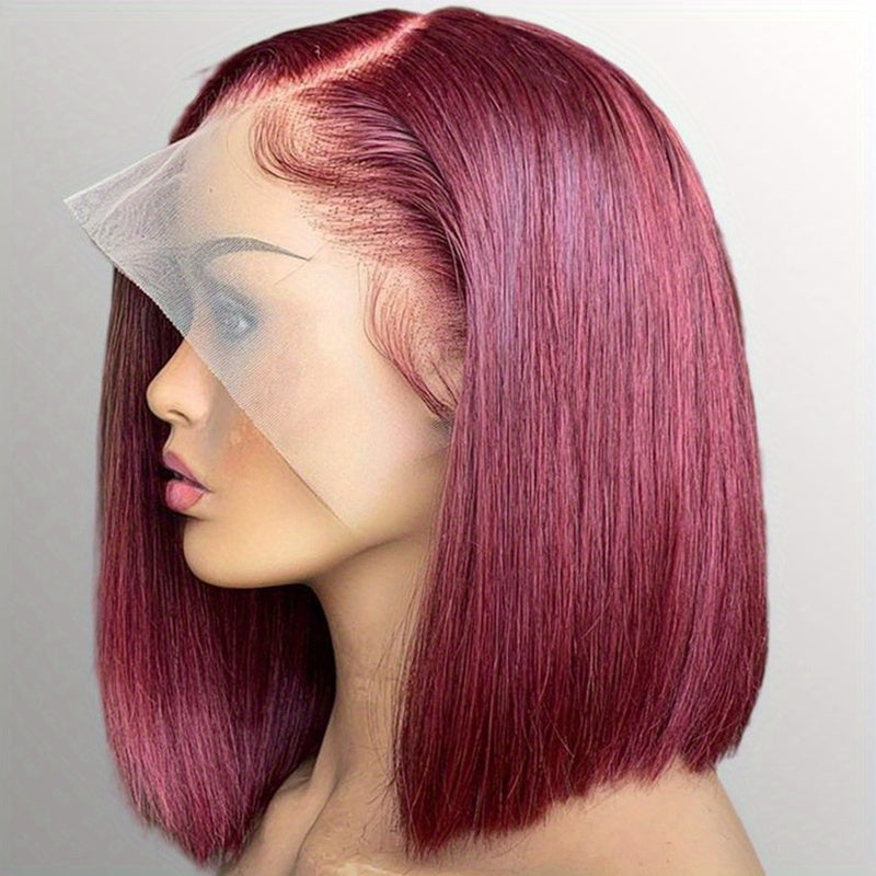 13*4 Red Straight Bob Wig - 180% Density Remy Human Hair Wig with Pre-Plucked Lace Front for Women and Girls