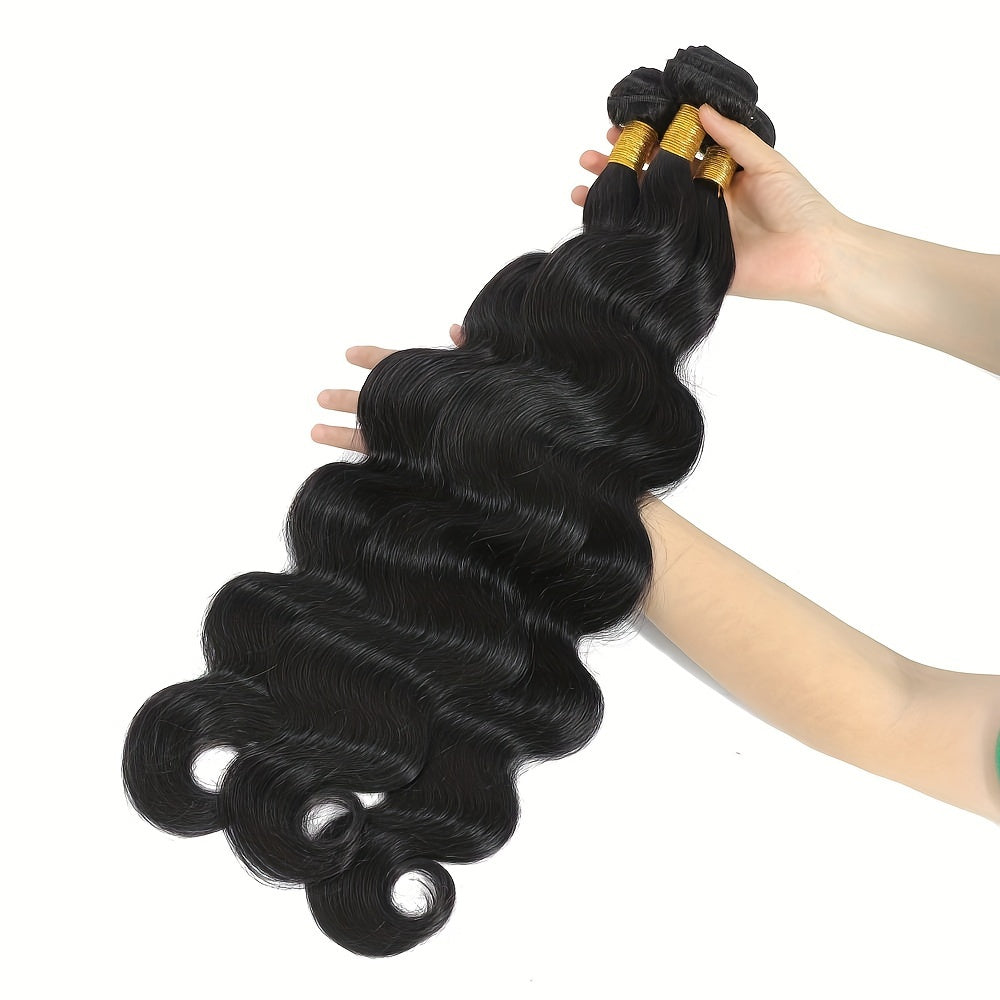 12A Brazilian Body Wave Bundles 100% Human Hair Bundles Unprocessed Virgin Hair Body Wave 1Bundles Human Hair Weave Bundles 1B Natural Black 12-26inch Double Weft