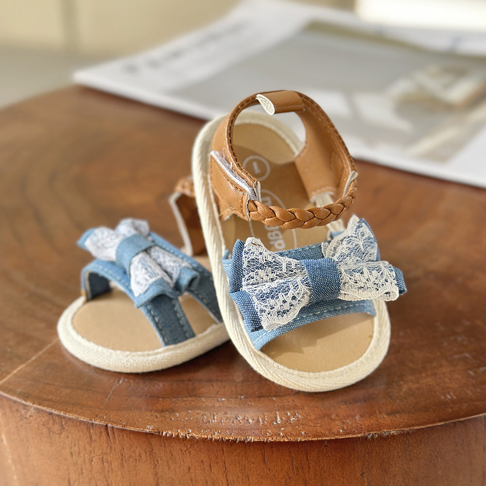 Adorable Toddler Girls Bow Sandals with Delicate Fabric Bows - Flexible Braided Strap, Non-slip Soft Sole for Playful Steps - Adjustable Hook & Loop Fastener for Secure Fit - Perfect Summer Shoes for Little Explorers