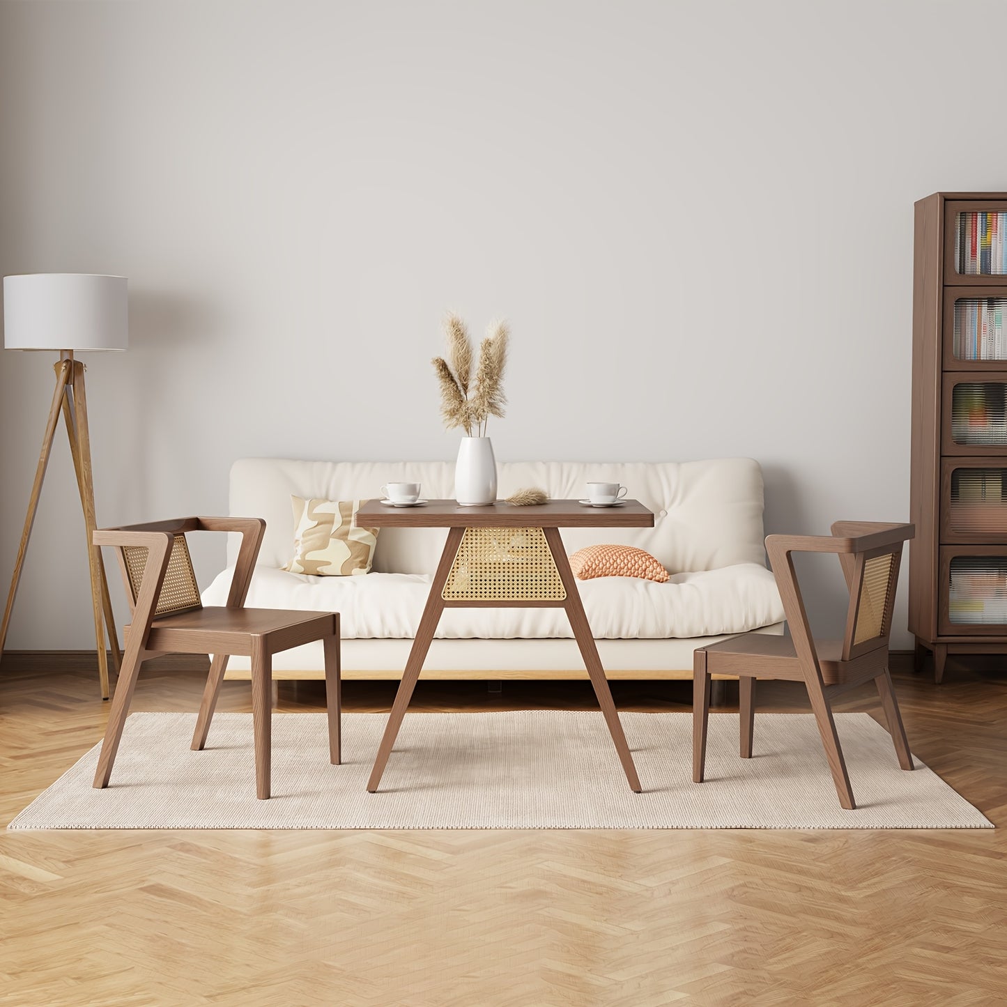 KASLANDI Furniture For Home Small Dining Table Set For 2, Wood Small Kitchen Table For 2 Square, 3pcs Dining Table Set For Dining Room, Living Room, Apartment, Indoor, Walnut, Modern Minimalist Furniture Table And Chair Set