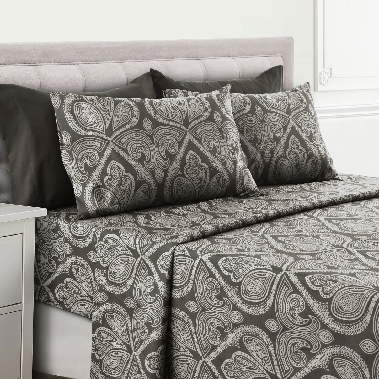 Lux Decor 6 Pieces Paisley Bed Sheet, Breathable Hotel Style Sheets, Microfiber Sheets Deep Pockets, Easy-Fit, Soft & Wrinkle Free Oeko-Tex Cooling Bed Sheets