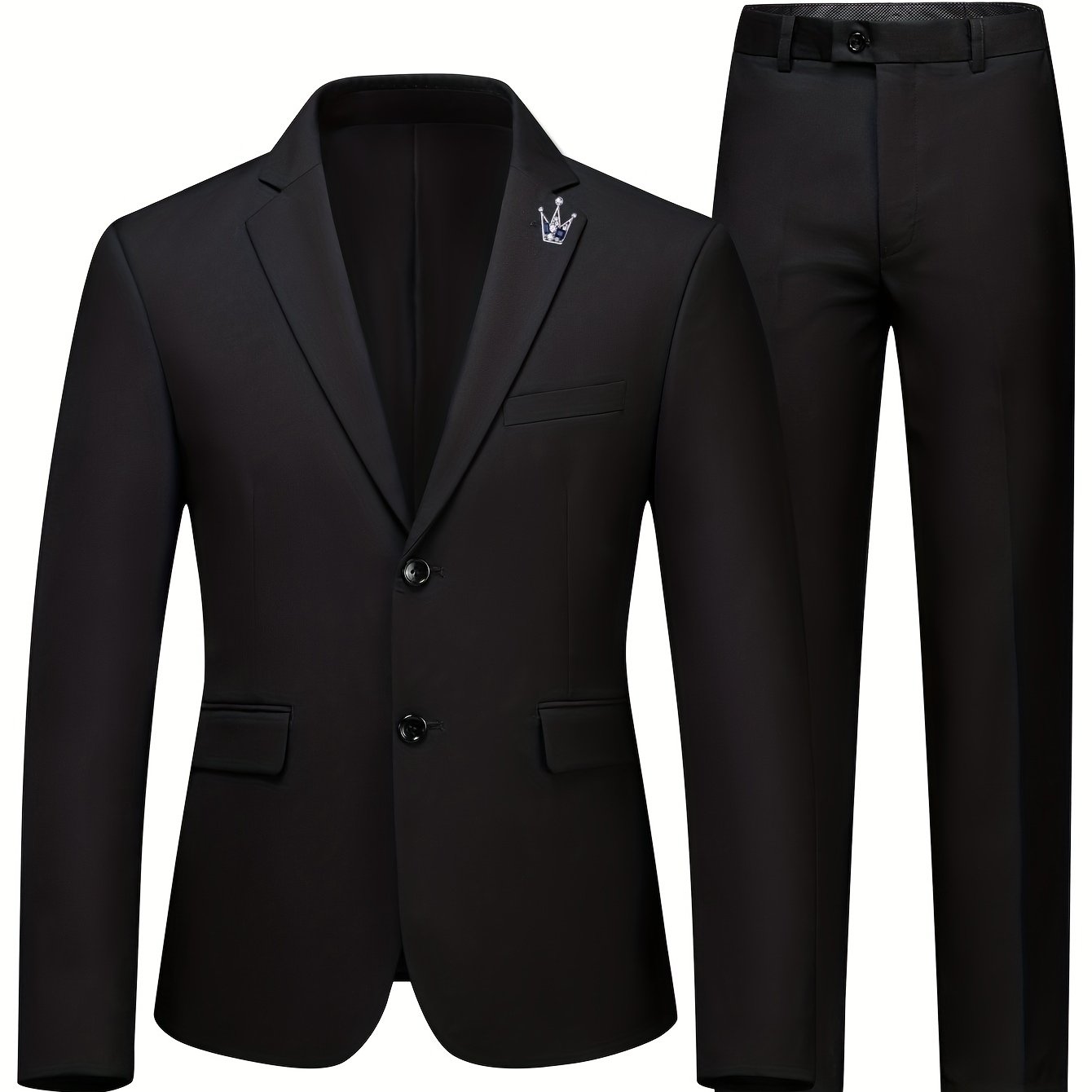 2-Piece Formal Suit Set - Classic Two-Button Jacket & Matching Dress Pants for Business, Wedding, Party - High-Quality Fabric, Adjustable Waist, Comfortable Fit, Versatile Style