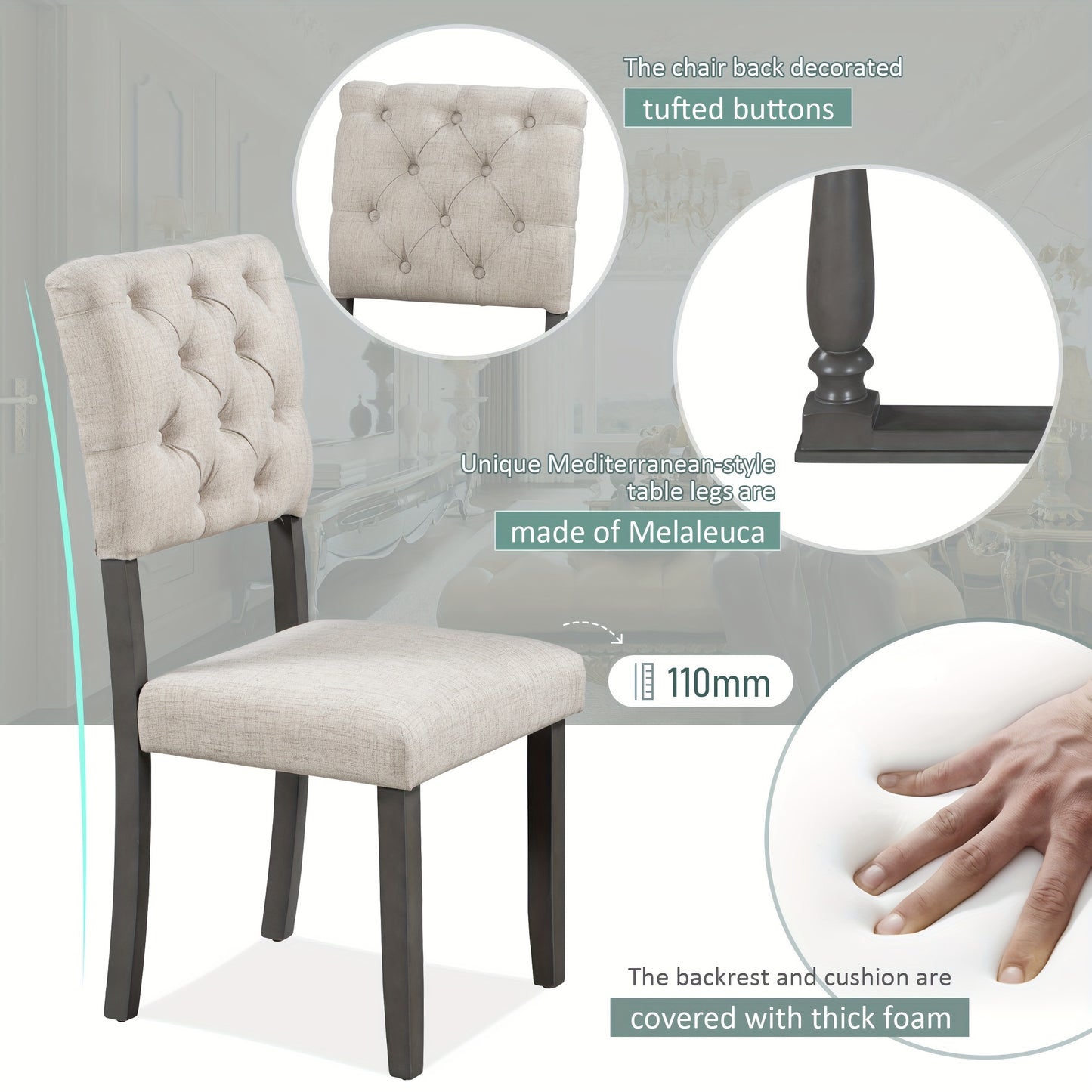 TREXM 6-Piece Dining Table And Chair Set With Special-shaped Legs And Foam-covered Seat Backs&Cushions For Dining Room (Gary)