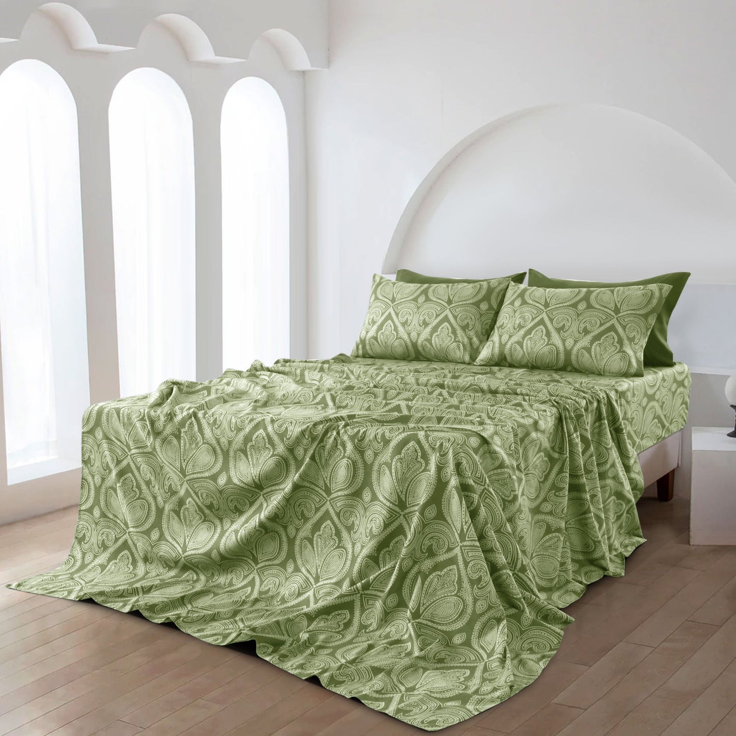 Lux Decor 6 Pieces Paisley Bed Sheet, Breathable Hotel Style Sheets, Microfiber Sheets Deep Pockets, Easy-Fit, Soft & Wrinkle Free Oeko-Tex Cooling Bed Sheets