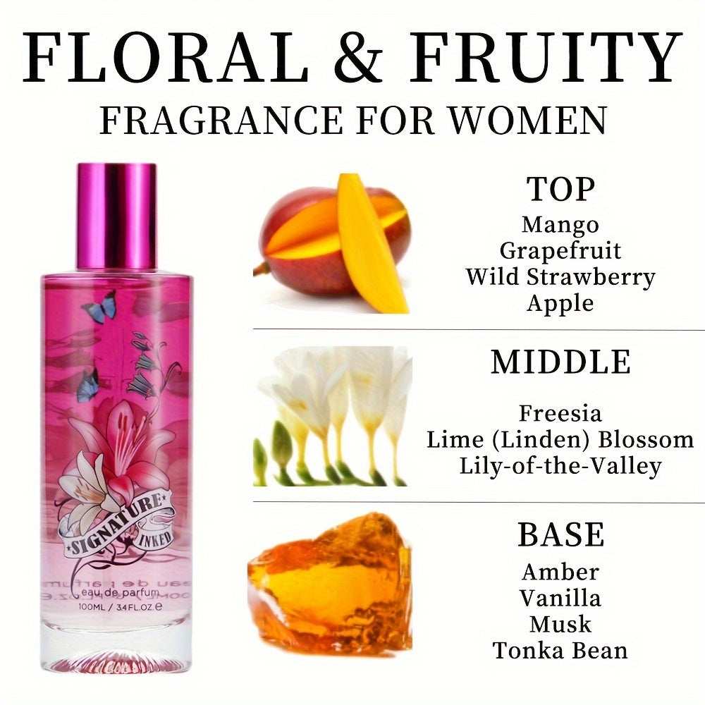 3.4Fl Oz Women's Eau De Parfum - Floral Fruity - With Mango, Grapefruit, Wild Strawberry And Apple- Medium Intensity Perfume
