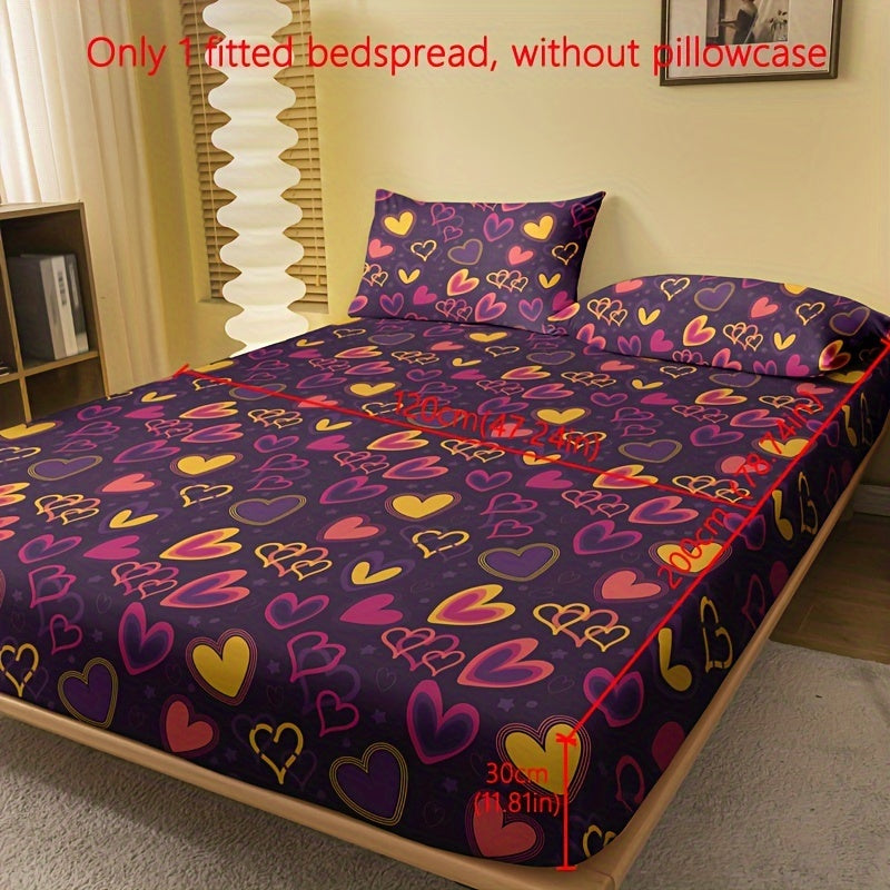 1pc Brushed Fitted Sheet, Soft Comfortable Heart Print Bedding Fitted Sheet, For Bedroom, Guest Room, With Deep Pocket, Fitted Bed Sheet Only, Without Pillowcase