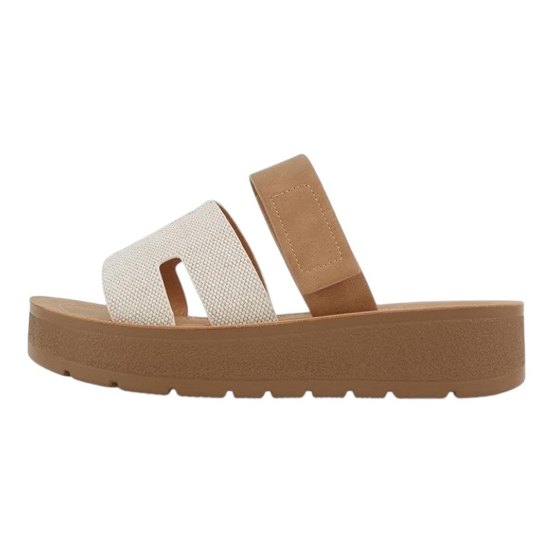 Women Open Round Toe Double Strap Slide On Sandal