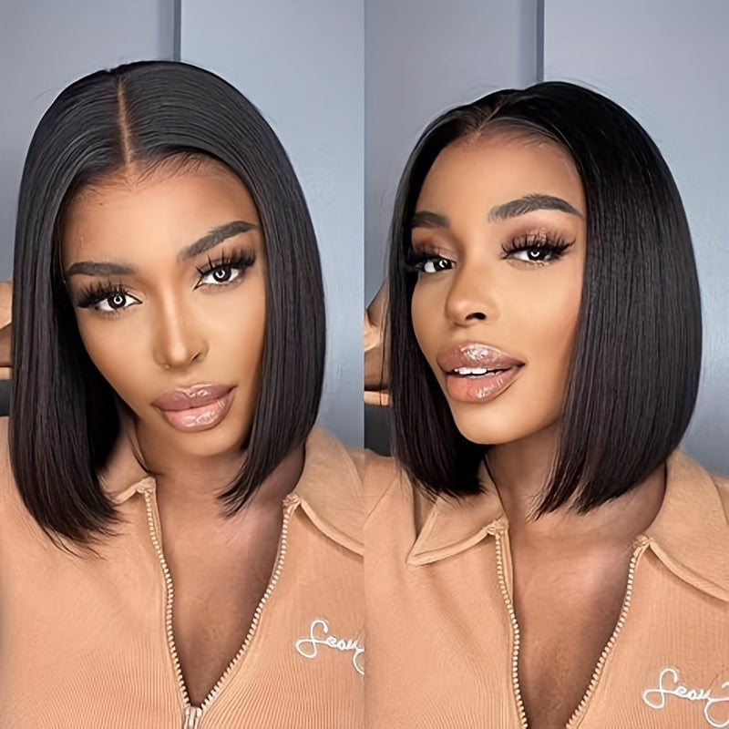 Gift for Girlfriend mother Handwoven Bob wig 5x1 HD Clear front lace wig Human Hair Pre-pulled Human Hair No Glue wig Human Hair 180% density Straight lace wig Ladies natural color