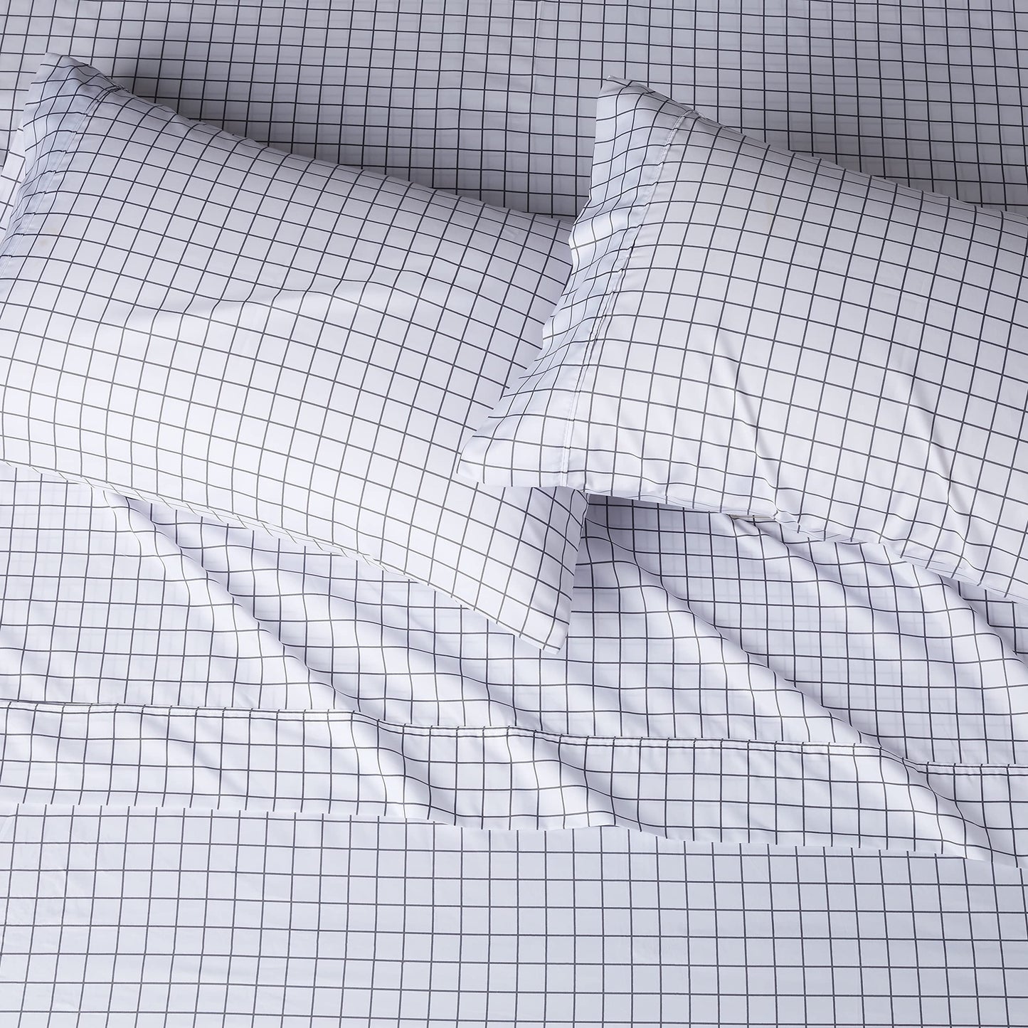 4-Piece Lightweight Super Soft Easy Care Microfiber Bed Sheet Set with14” Deep Pockets - Double / Full, Blue Gray Windowpane