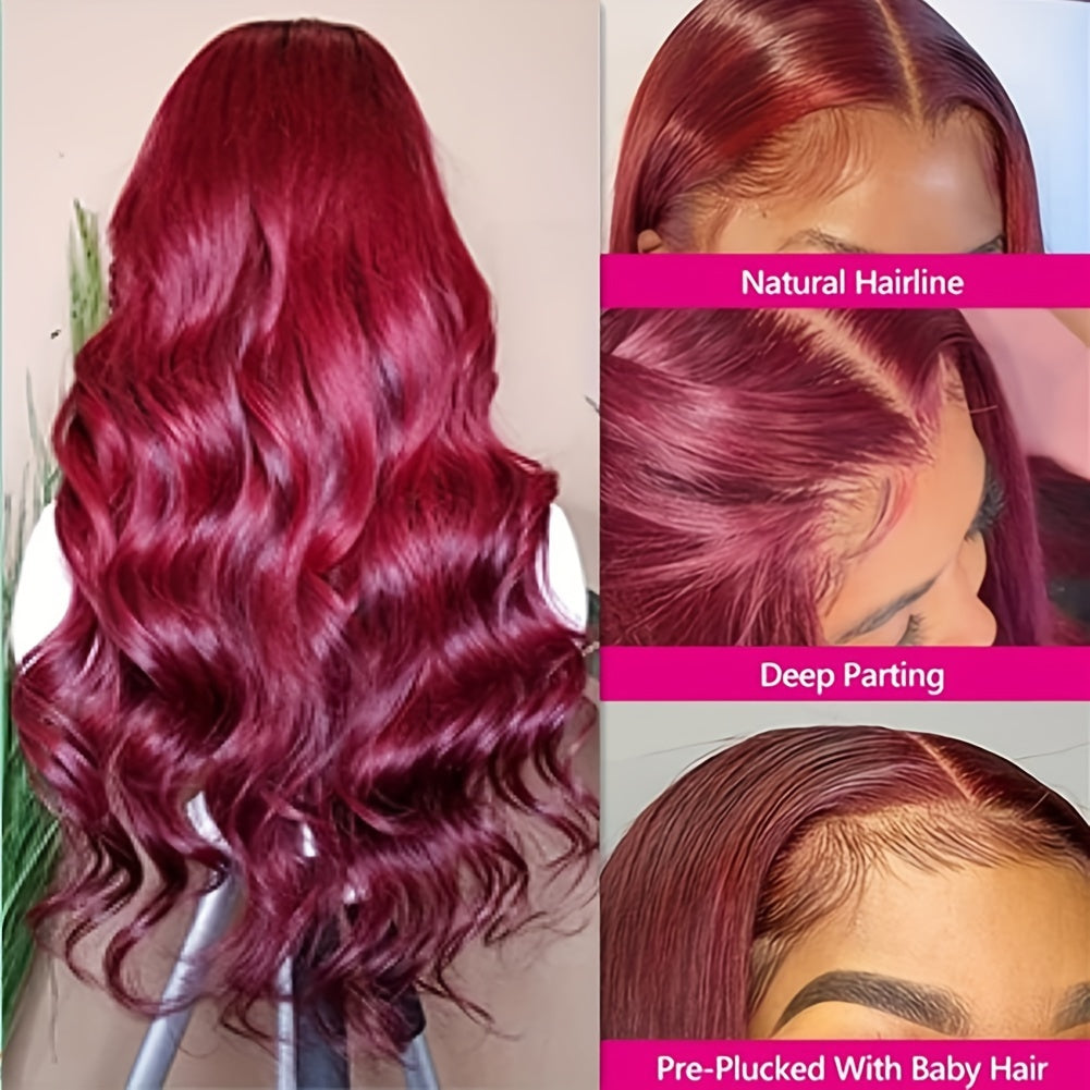 COLASS 14A 200% Density 30 Inch 99j Burgundy Lace Front Wigs Human Hair 13x4 99j Body Wave Lace Front Wigs Human Hair Wine Red Colored Pre Plucked Glueless HD Lace Frontal Wigs For Women.