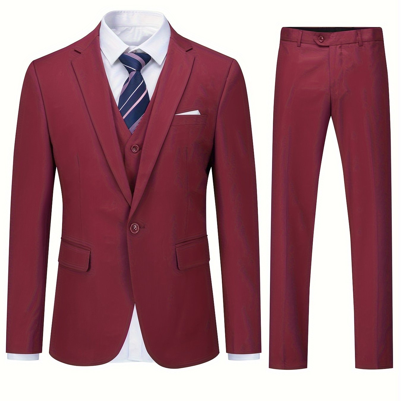 Impeccable Mens 3-Piece Suit Set - Sharp One-Button Jacket, Elegant Vest & Pants - Perfect for Business Dinners & Wedding Parties - Stylish Formal Wear