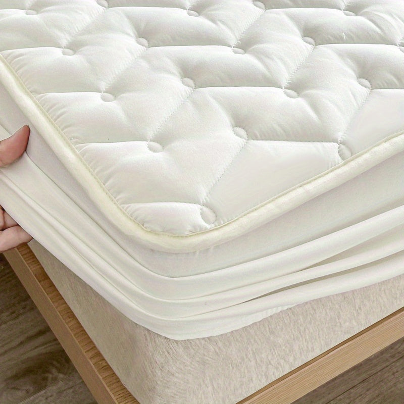 1pc Waterproof Fitted Sheet, Soft Comfortable Polyester Bedding Fitted Sheet, For Bedroom, Guest Room, With Deep Pocket, Fitted Bed Sheet Only