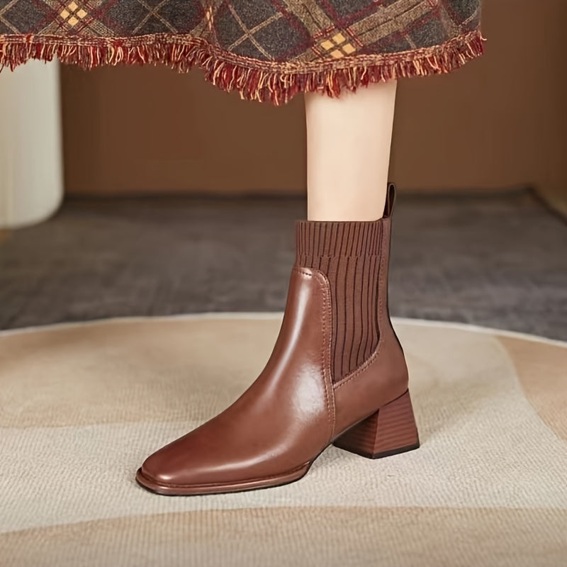 Comfy Chic Square Toe Mid-Calf Boots - Women's Fashion Footwear with Chunky Heel, Slip-on Design, Solid Color, and Soft Insole for All-Day Comfort - Perfect for Casual Outings and Daily Wear