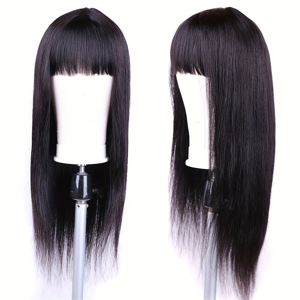 Straight Human Hair Wigs With Bangs None Lace Front Wigs 180% Density Brazilian Virgin Human Hair Glueless Machine Made Wigs For Black Women Natural Color