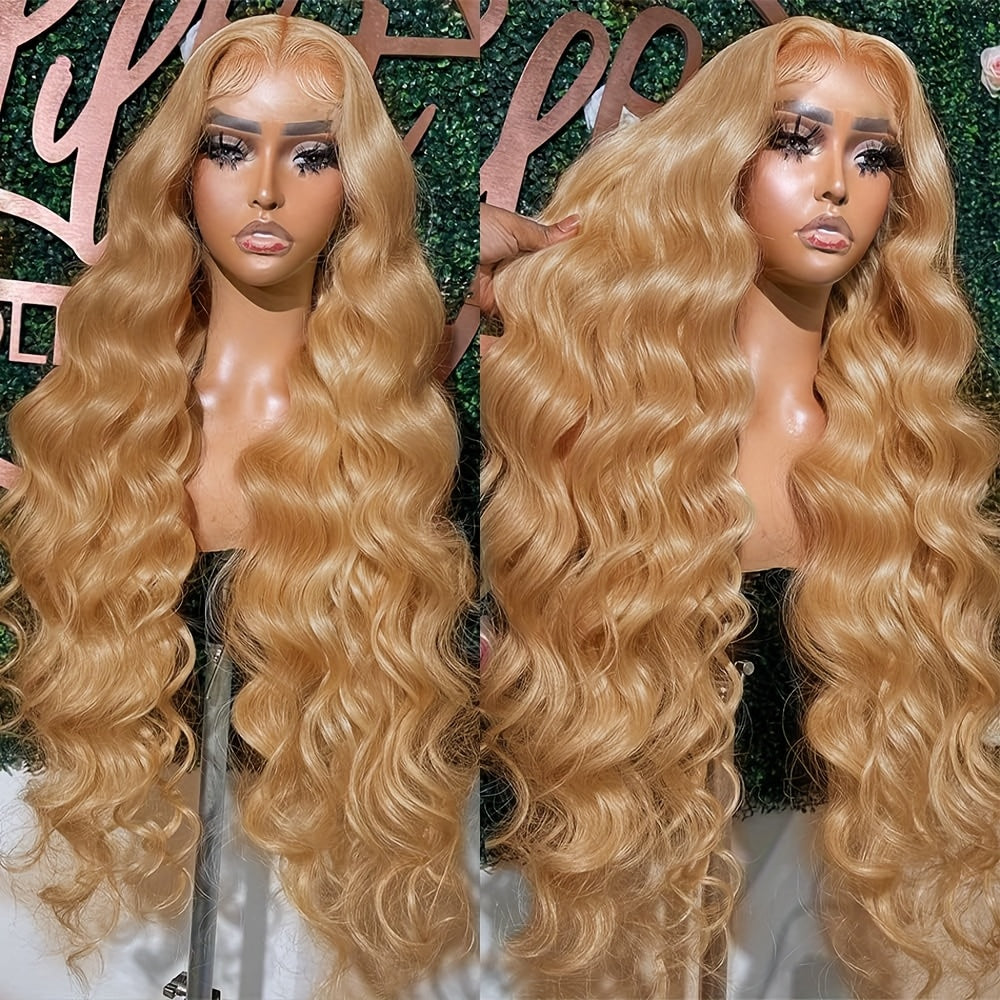 Honey Blonde Human Hair Wig 27# Honey Blonde Wig Highlight Ombre Blonde 13x6 HD Lace Front Wigs Human Hair 13*6 Honey Blonde Lace Front Wig Colored Body Wave Pre Plucked Baby Hair Glueless For Women Daily & Party
