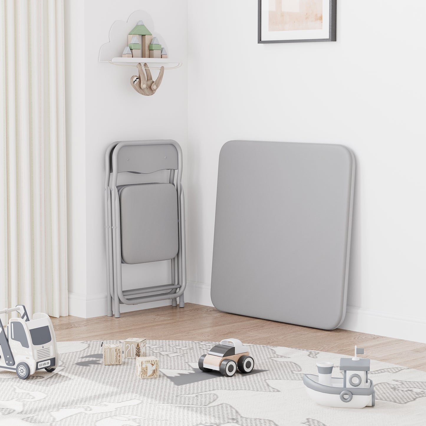 Folding Table and Set, Table and Chair with PU Soft Cushion for Eating, Reading and Playing