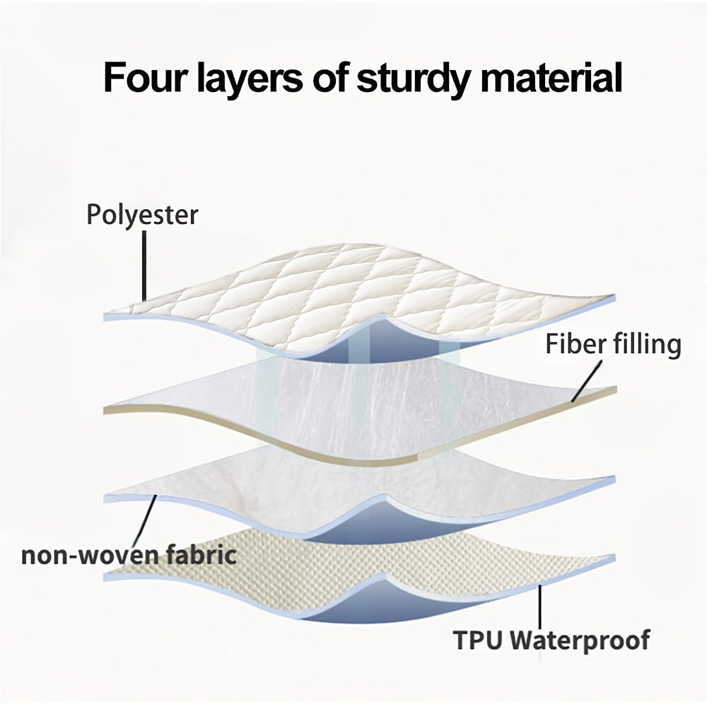 1pc Waterproof Mattress Cover, Soft and Comfortable Thick Bed Sheet, Breathable Dust-proof Urine-proof Quilted Mattress Protector, Suitable for Bedroom, Guest Room, White/Dark Blue/Dark Green/Gray