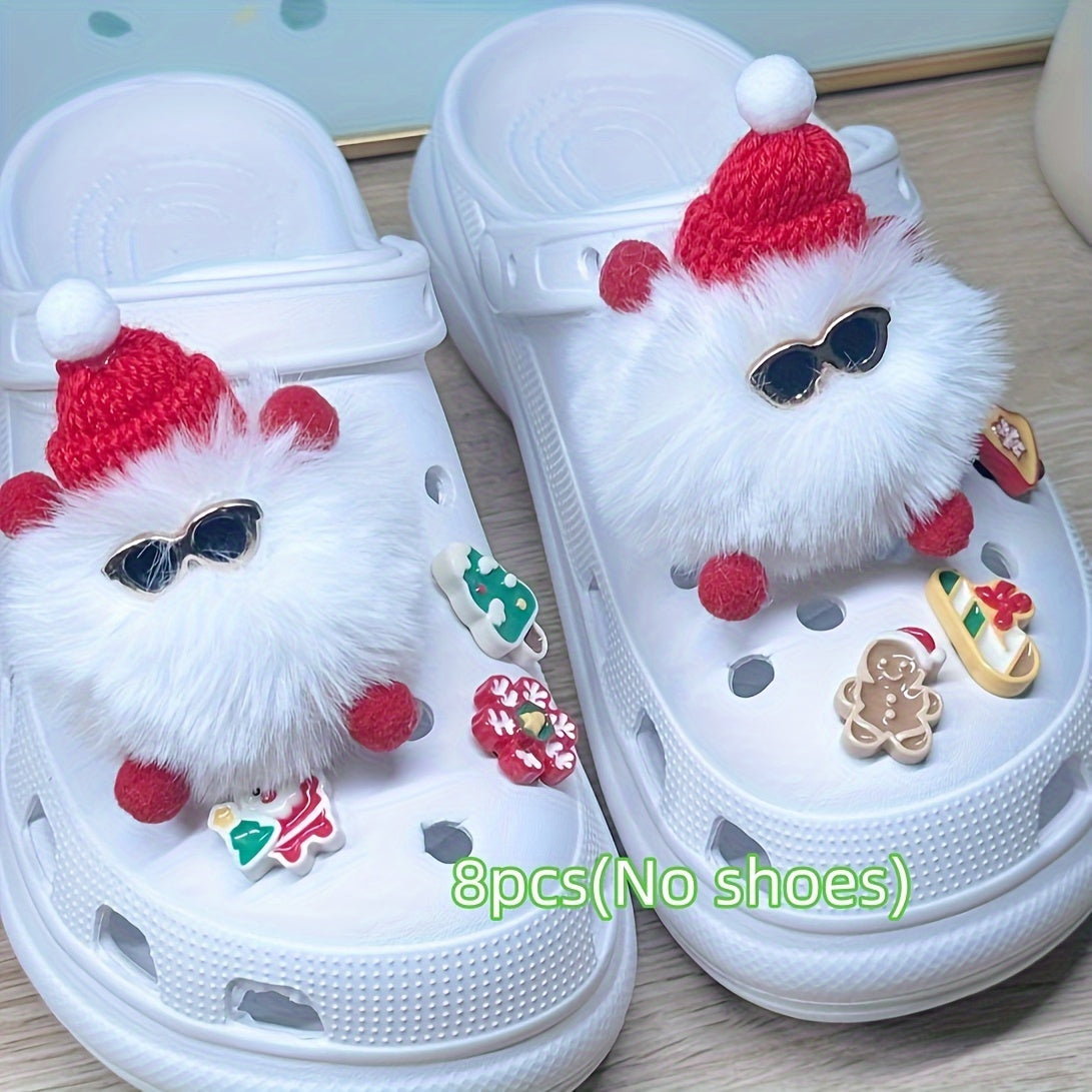 8pcs Christmas Plush Shoe Charms For Clogs, Sandal Decoration, DIY Accessories
