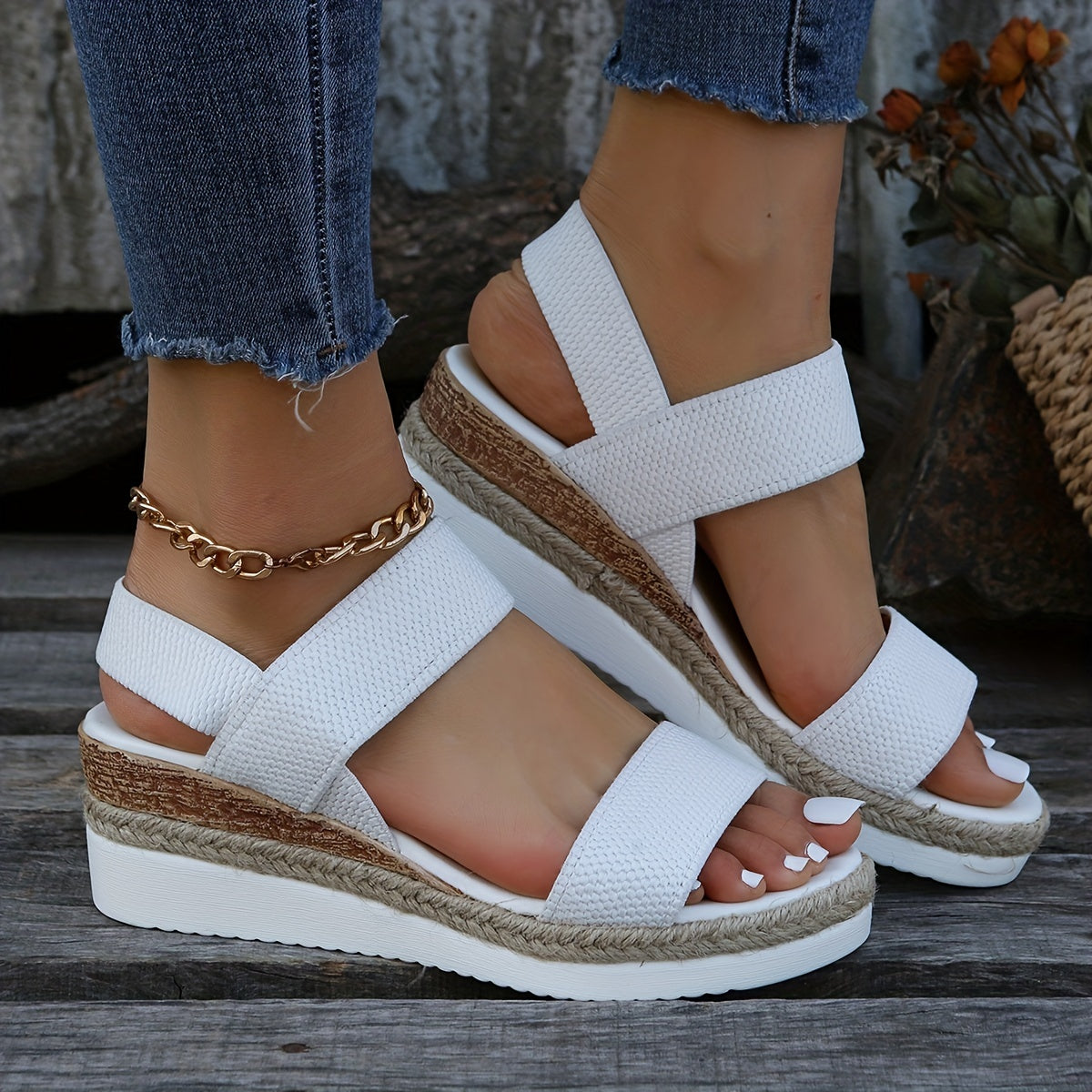Womens Stylish Platform Espadrille Wedge Sandals - Ultra-Comfortable Knit Slip-Ons with Open Toe & Slingback Strap - Perfect for Casual Summer Style