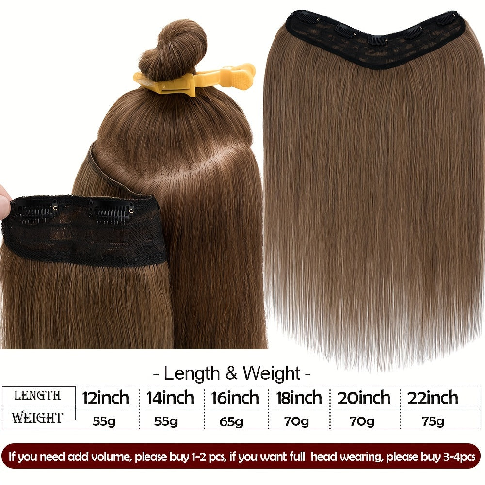 100% Human Hair V-Shap Clip In 100% Remy Human Hair Extensions One Piece 5 Clips Half Full Head 12in-22in Any Colors Hair Clips Hair Accessories