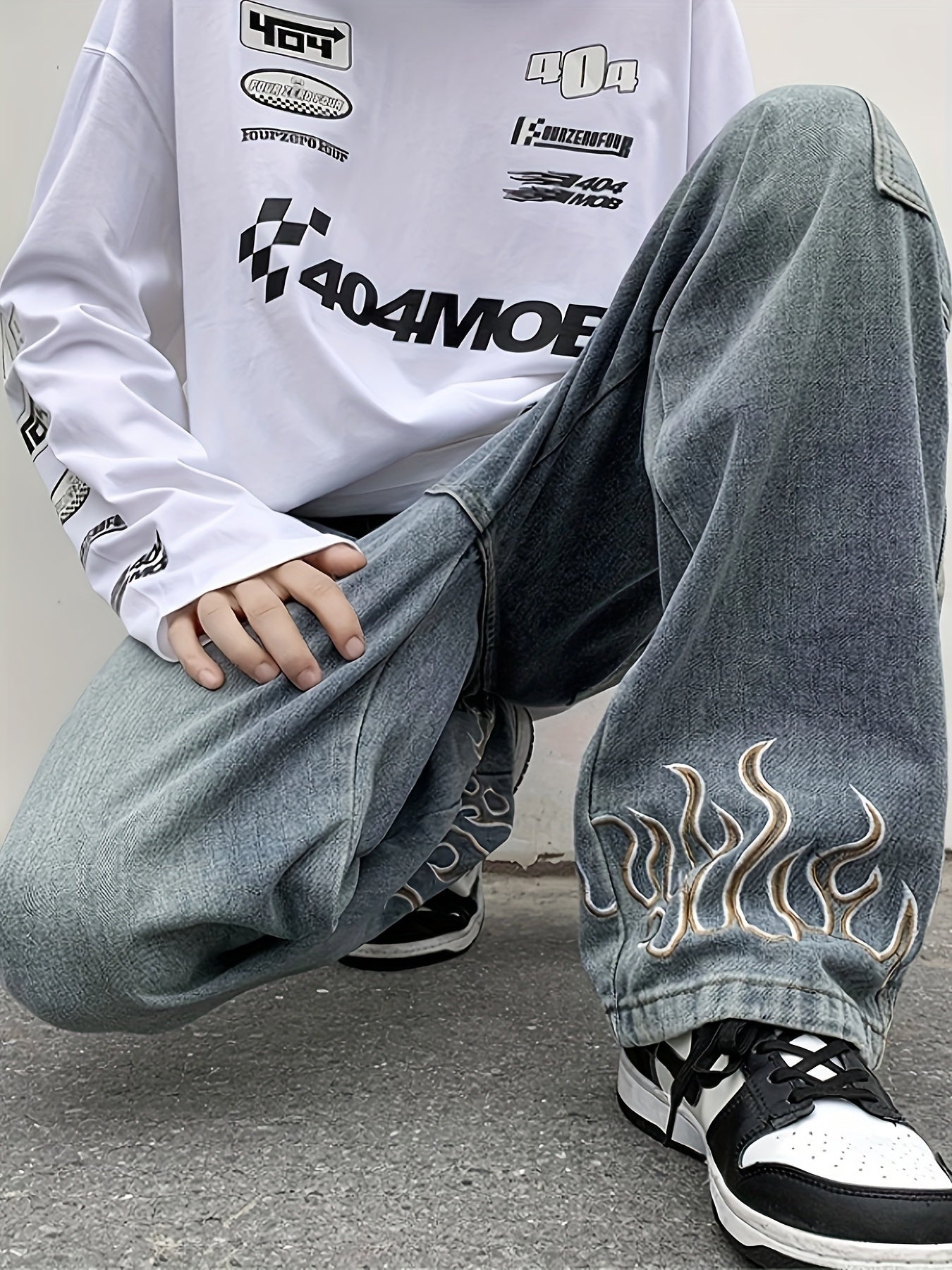 Y2k Baggy Jeans For Men, Hip Hop Grunge Demin Pants Wide Leg Loose Joggers Star Graphic Jeans
