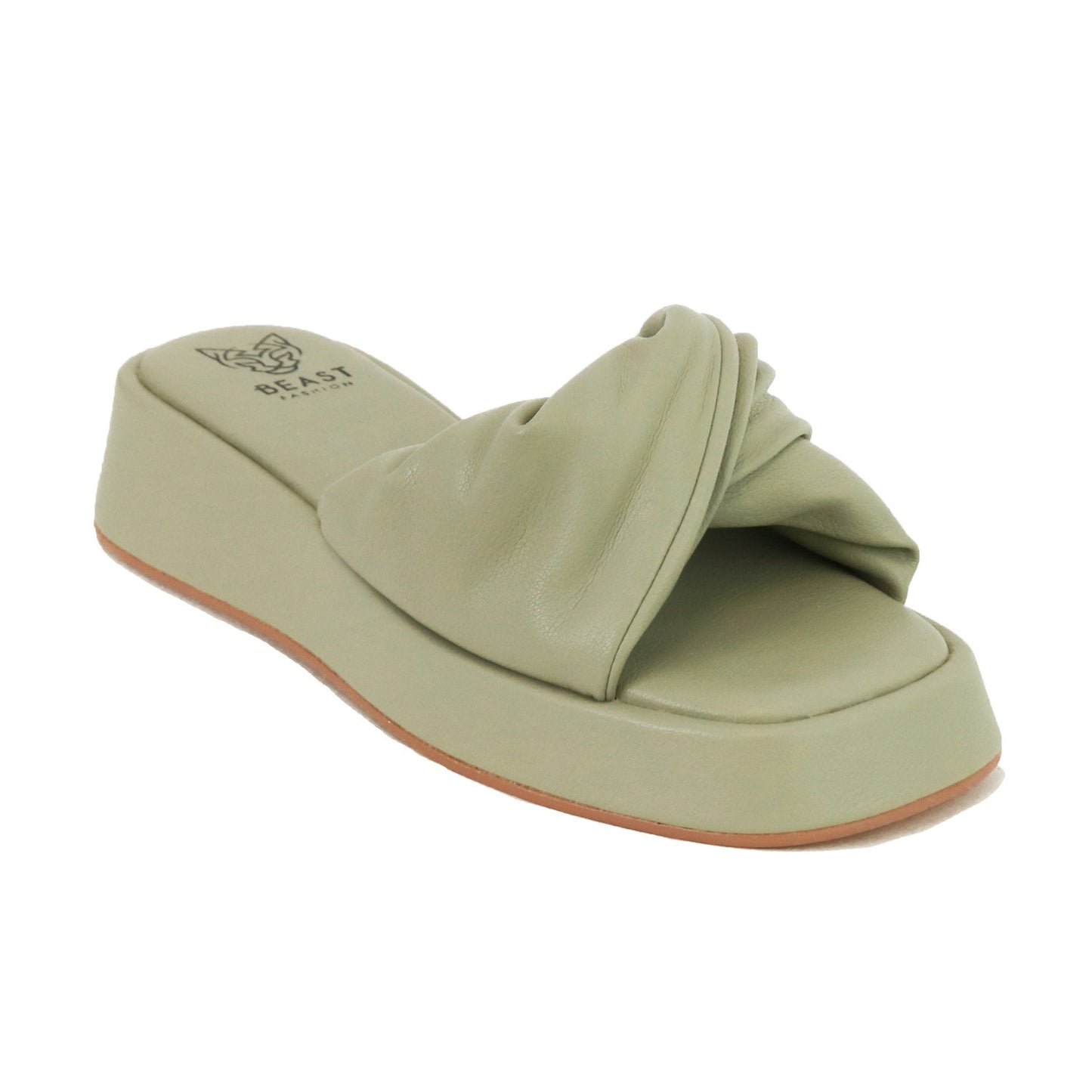 SNCAMILA-06 Knotted Slide Sandal, Faux Leather Upper, Padded Insole for Comfort, Platform Sole, Open Toe Design, Lightweight Construction, Minimalist and Casual Style