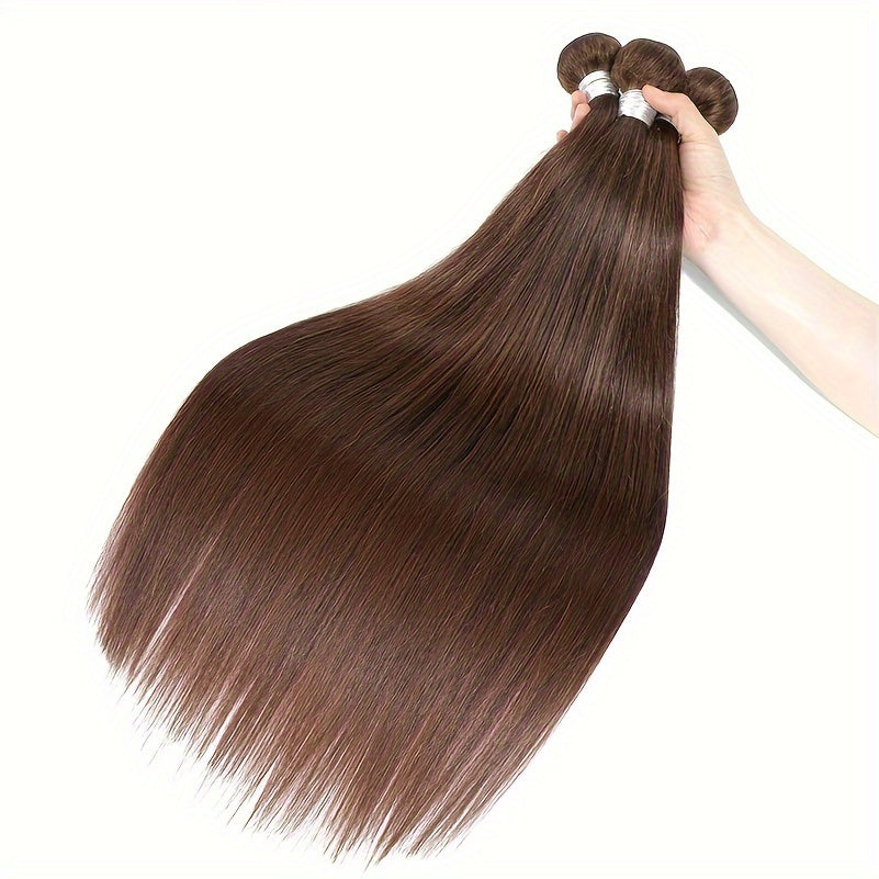 Brown Bunches Of Human Hair, Light Brown Straight Hair Bunches, 3 Brazilian Straight Hair Bunches, 100% Human Hair, Women'S Hair Extension