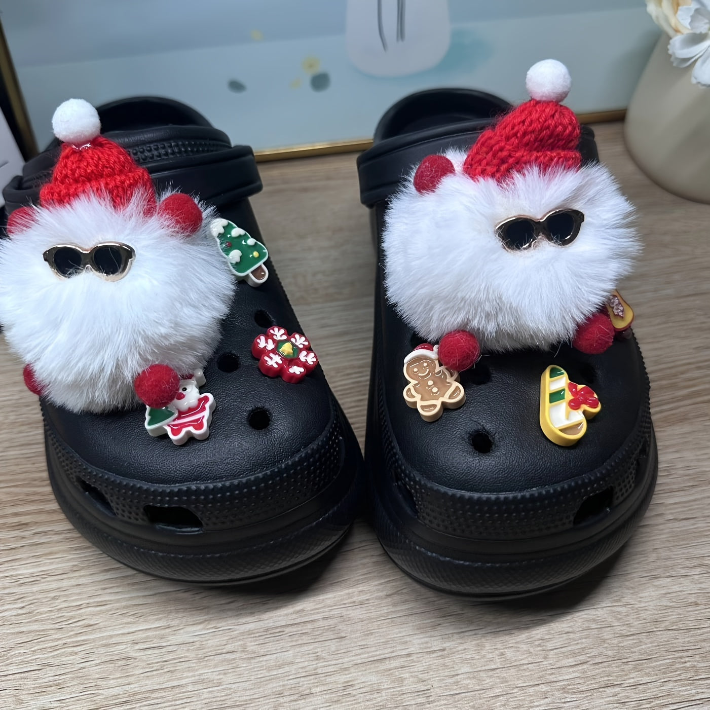8pcs Christmas Plush Shoe Charms For Clogs, Sandal Decoration, DIY Accessories