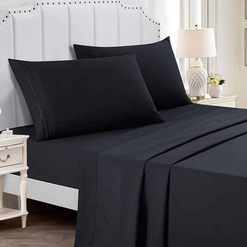 4 Pieces Bed Sheet Set Queen Size Sheets Hotel Bed Sheets Bed Sheet Set (+8 Inch) Pocket Depth Queen Standard