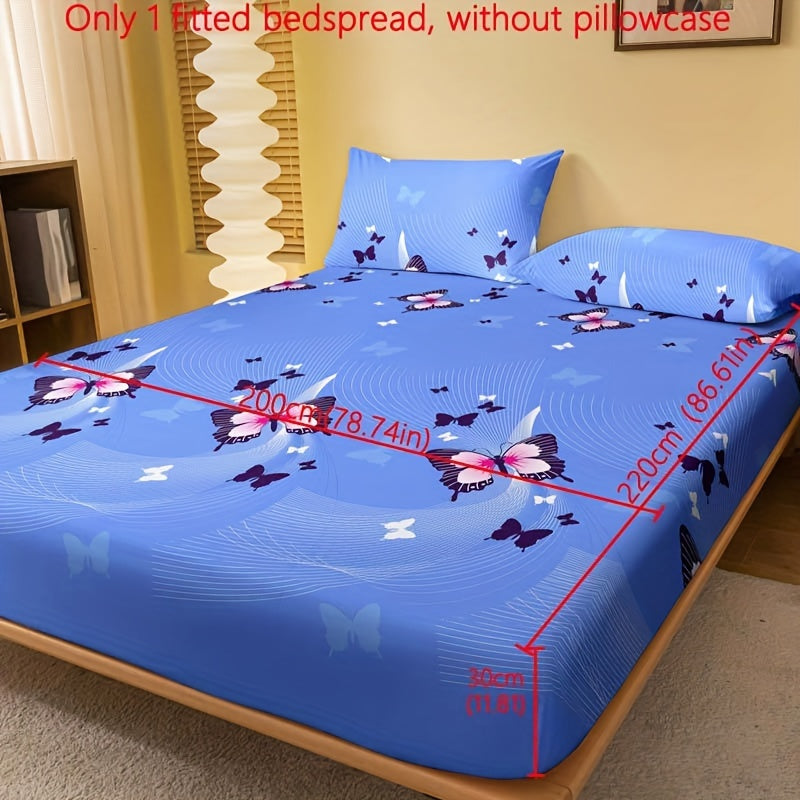 1pc Brushed Fitted Sheet, Soft Comfortable Butterfly Floral Print Bedding Fitted Sheet, For Bedroom, Guest Room, With Deep Pocket, Fitted Bed Sheet Only, Without Pillowcase