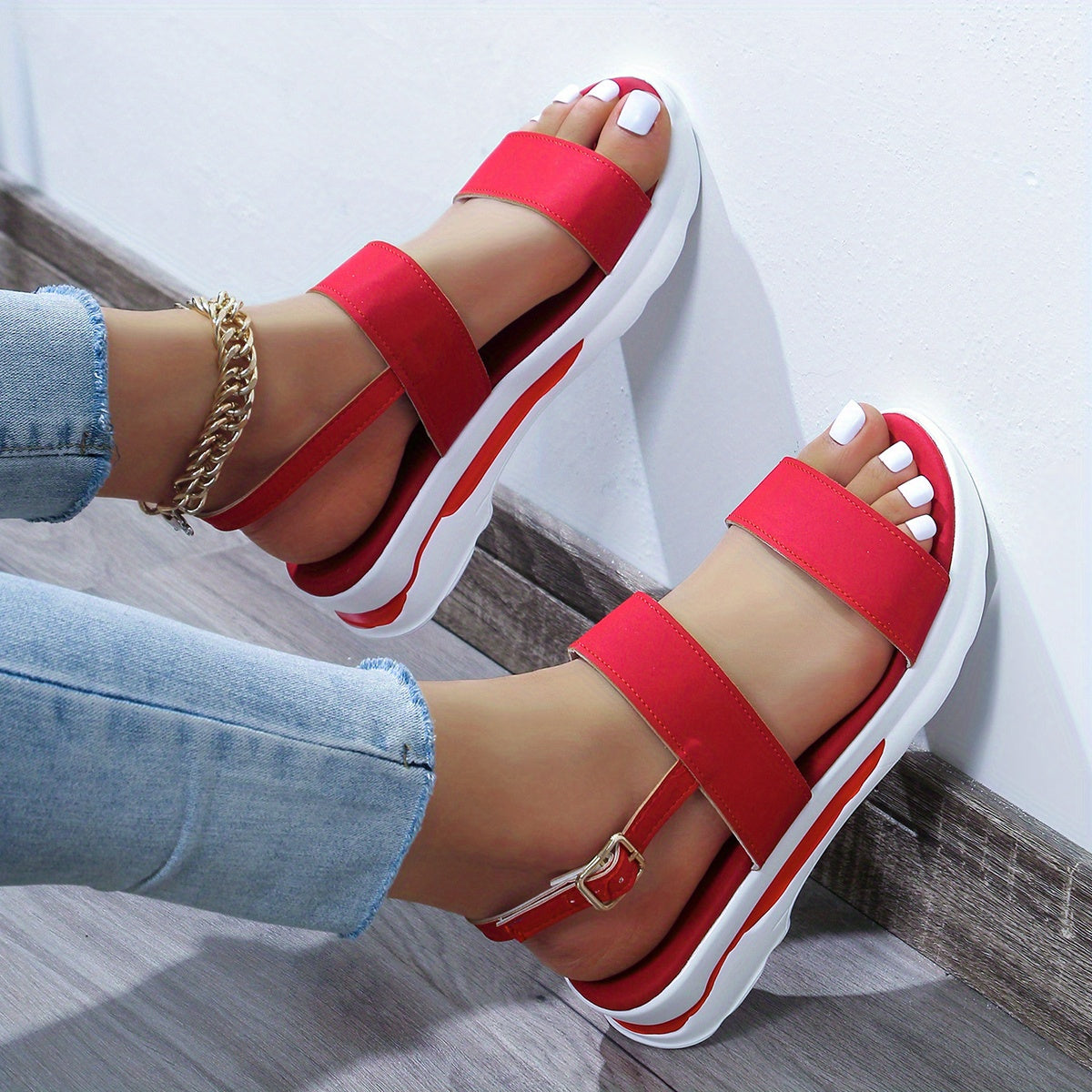 Elevate Summer Comfort & Style: Women's Ankle-Strap Open Toe Wedge Sandals in Versatile Solid Colors