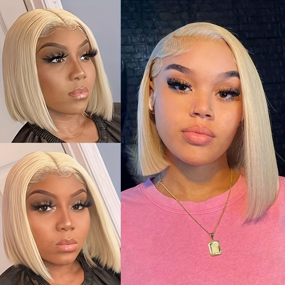 180% Density 613 Blonde Short Bob Wig Human Hair 13x4 HD Lace Front Wigs 10A Brazilian Straight Short Bob Wigs For Women Pre-plucked Natural Hairline Wig with Baby Hair